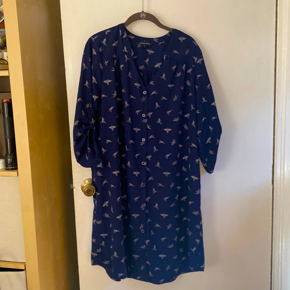 41 Hawthorn XL navy blue and tan shirt dress